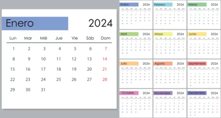 Foto op Canvas Calendar 2024 on Spain language, week start on Monday © magr80