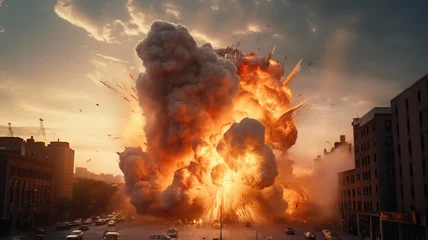 Foto op Plexiglas explosion blast in a city © Yuwarin