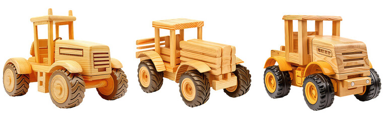 set of handmade wooden toy tractor 