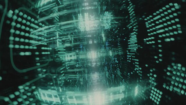 Entering the cyberspace. Inside the computer. Internet. Data streams, data transmission. Digital world network. Virtual reality. Sci-fi, science-fiction high quality cinematic 4k video. 
