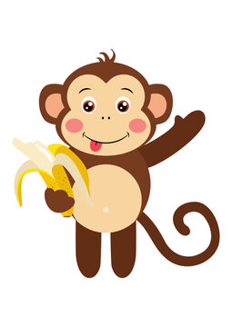 Cute monkey waving eating banana