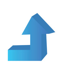 Blue arrow in cartoon style. This 3D-style blue arrow with depth shadow and beauty gradient is perfect to all design projects. Vector illustration.