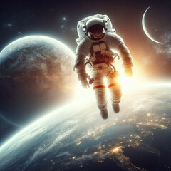 Fototapeta premium Astronaut in orbit. Our galaxy and planet earth
