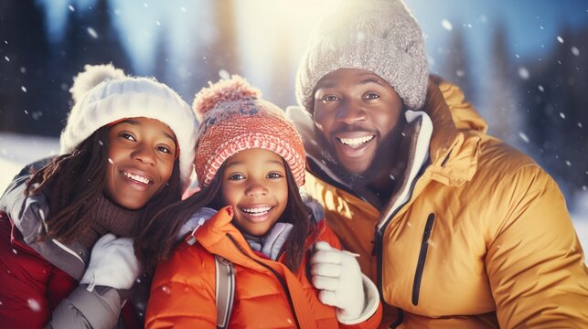 African American Family Enjoying In The Snow