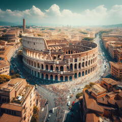 Colosseum, Rome, Italy. Antique architecture of Italy Colosseum. Architecture and streets of Rome - obrazy, fototapety, plakaty