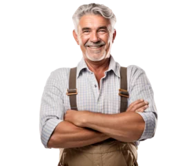 Fotobehang a portrait of arms crossed rancher or farmer showing pride in his profession or job isolated on a transparent background, professional agriculturalist or peasant with a uniform photo or image PNG © graphicbeezstock