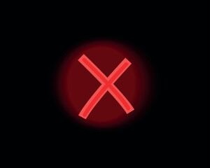 Fototapeta premium Red neon element in cartoon style. This red neon symbol of set feature a bold cross on a sleek black background. Vector illustration.