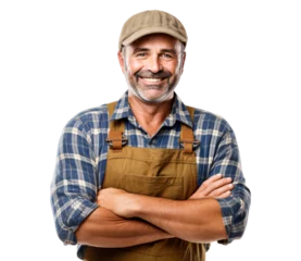 Fotobehang a portrait of arms crossed farmer or rancher showing pride in his profession or job isolated on a transparent background, professional agriculturalist or peasant with a uniform photo or image PNG © graphicbeezstock