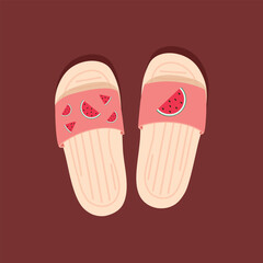 Watermelon slippers flat vector in pastel color. House slippers illustration. Cute Indoor slipper icon.