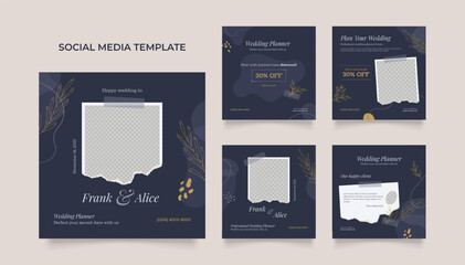 Social media template wedding planner organizer promotion. fully editable instagram and facebook square post frame puzzle organic sale poster. celebration invitation story feed vector background - obrazy, fototapety, plakaty