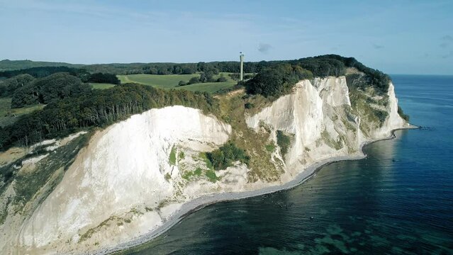 Moens Klint (M&oslash;ns klin) in eastern part of Denmark. Drone footage. Limestone cliff in the Baltic Sea