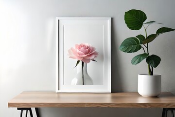 Minimal White Picture Frame Canvas Display With Flower in Vase