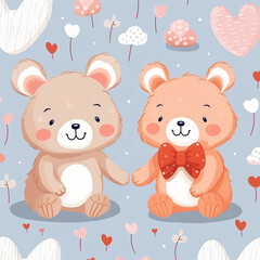 Cute bear elephant and rabbit animals in love valentine day