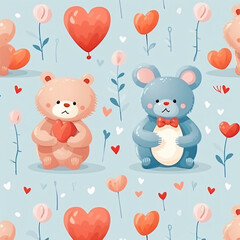 Cute bear elephant and rabbit animals in love valentine day