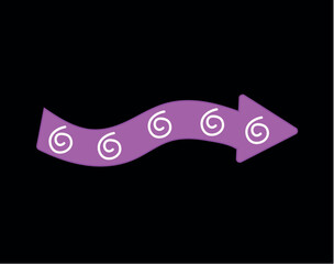 Neon arrow in carton style. This striking purple arrow with white decoration is a standout element in our design set against a black background. Vector illustration.