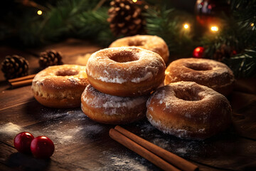 Obraz na płótnie Canvas Baking Cinnamon sugar donut, christmas season