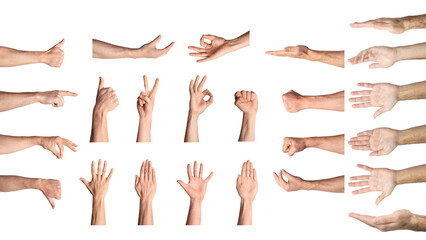 Collection of Close Up Hand Gesture Man with isolated white background