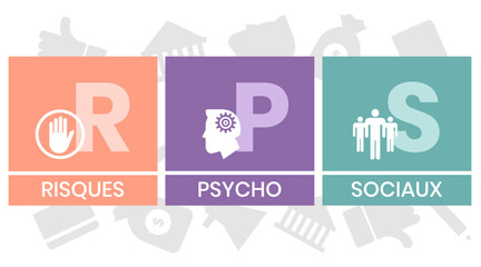 RPS, Risques Psycho Sociaux. Concept with keyword and icons. Flat vector illustration. Isolated on white