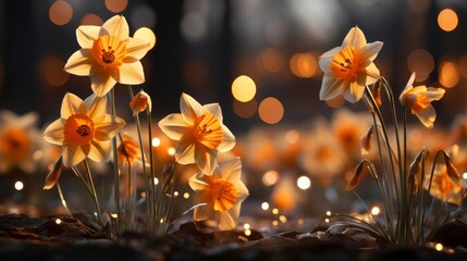 Daffodils Beautiful Natural Landscape Bokeh, HD, Background Wallpaper, Desktop Wallpaper