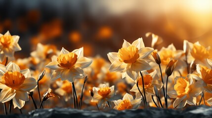 Daffodils Beautiful Natural Landscape Bokeh, HD, Background Wallpaper, Desktop Wallpaper