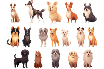 set of different cartoon dogs on transparent background