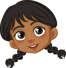 Cheerful Cartoon Girl with Cute Braided Hairstyle