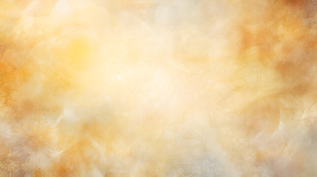 Soft pastel earthy, organic, golden yellow beige textured bokeh background with mandala texture marble. Generative AI.