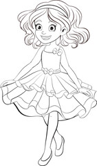 Party Princess Cartoon Girl in Elegant Dress