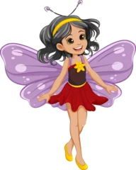 Papier Peint photo Lavable Enfants Adorable Cartoon Fairy Girl with Butterfly Wings