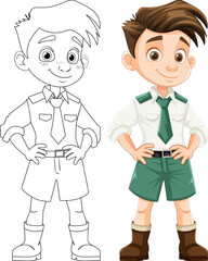 Cute Brown Hair Boy in Officer Cartoon Uniform