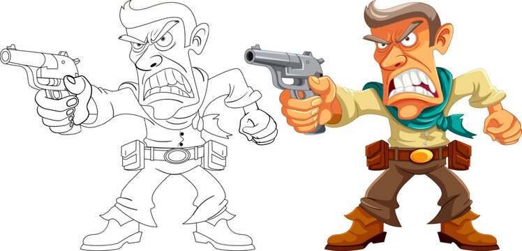 Angry Cowboy Holding Gun Cartoon Character