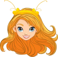Deurstickers Elegant Woman with Long Hair and Ornate Hair Accessories © GraphicsRF