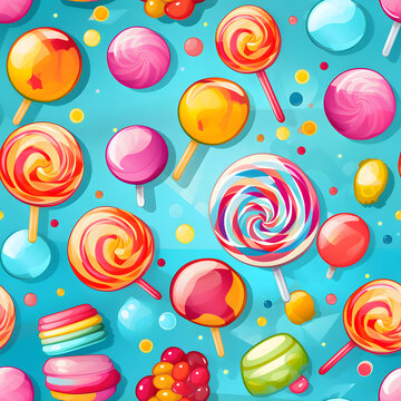 Illustration of seamless pattern colorful candies in cartoon style.