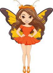 Beautiful Woman with Butterfly Wings: A Vector Fairy Cartoon