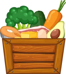 Wandcirkels plexiglas Delicious Meat and Vegetable in Wooden Crate © GraphicsRF