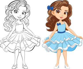 Beautiful Woman Cartoon Character in Fancy Cocktail Party Dress