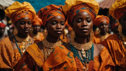 Fototapeta premium Resplendent Legacy: Celebrating Black History Month with a Woman in Rich, Radiant Attire