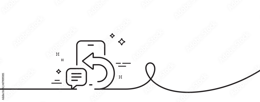 Poster phone message line icon. continuous one line with curl. smartphone app sign. cellphone mobile device