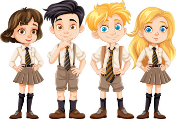 Group of Male and Female Friends in Cartoon Uniform