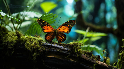 Butterfly on a tree in the rainforest
