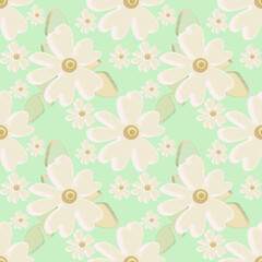 Decorative flower. Chamomile. image on a white and colored background. Seamless pattern.