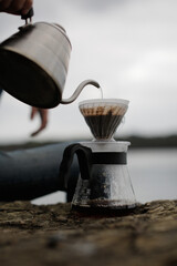 Brewing filter coffee by the sea