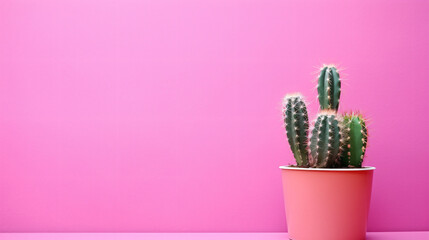 Cactus plant on the pink wall background