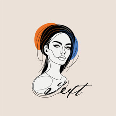 Portrait of a woman in abstract single line graphic style. Beauty salon logo. Signature. Vector
