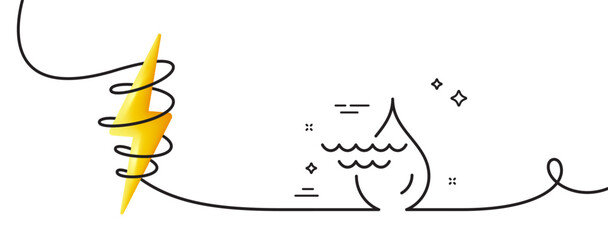Hydroelectricity line icon. Continuous one line with curl. Hydroelectric energy type sign. Water waves power symbol. Hydroelectricity single outline ribbon. Loop curve with energy. Vector