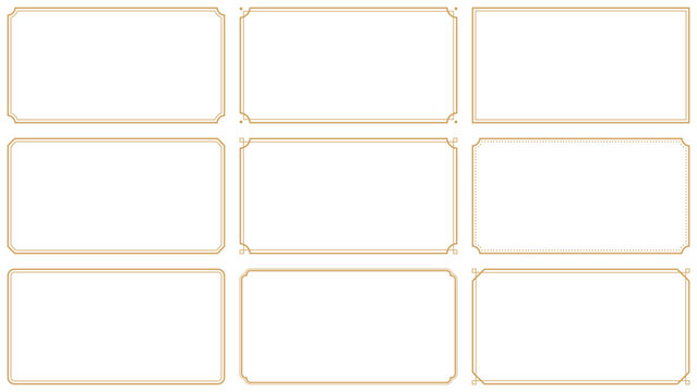 Set of rectangle subtle gold frame horizontal border in oriental style with 15x8 scale ratio for web presenation, video thumbnail,card,banner, vector illustration.