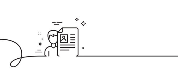 Business recruitment line icon. Continuous one line with curl. CV documents or Portfolio sign. Job interview single outline ribbon. Loop curve pattern. Vector