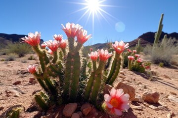 desert cacti in full bloom under sunlight