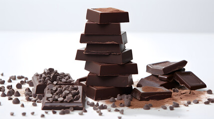 chocolate pieces on white background