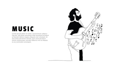 Music background with illustration man enjoy playing guitar design